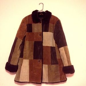 Dennis Basso 100% Leather Suede Patchwork coat